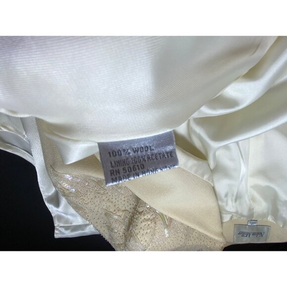Vintage Nolan Miller 3-Piece Cream Skirt Suit Set Beaded Jacket Size 14 Eighties - Picture 9 of 10